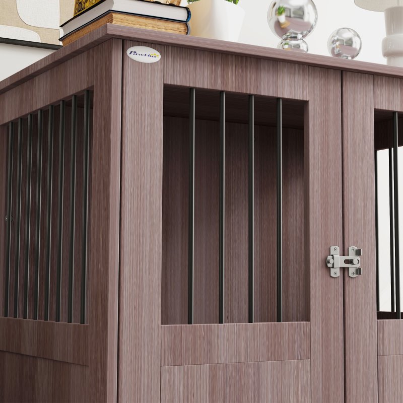 PawHut Dog Crate Furniture End Table, Pet Kennel for Small and Medium Dogs with Magnetic Door Indoor Animal Cage, Purple, 85 x 55 x 75 cm