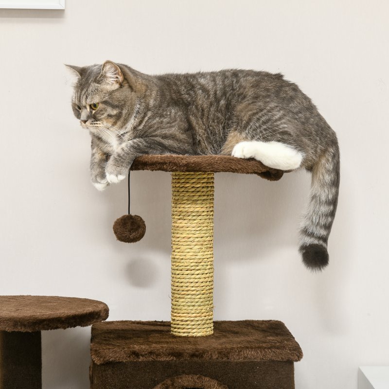 PawHut 136cm Cat Tree for Indoor Cats, Cat Tower with Scratching Posts, Hammock, Toy Ball, Cat House, Platforms - Brown