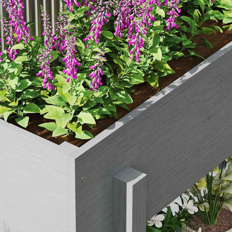 Outsunny Wooden Raised Garden Bed, Elevated Planter Box with Bed Liner, Drainage Holes and Storage Shelf, Raised Planter for Vegetables, Flowers, Herbs, 100 x 30 x 71 cm, Grey