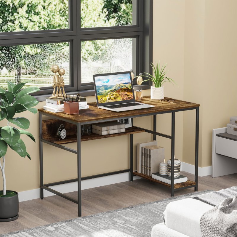 HOMCOM Computer Desk with Storage, 120 x 60cm Home Office Desk with 2 Shelves and Steel Frame, Writing Table for Living Room, Study
