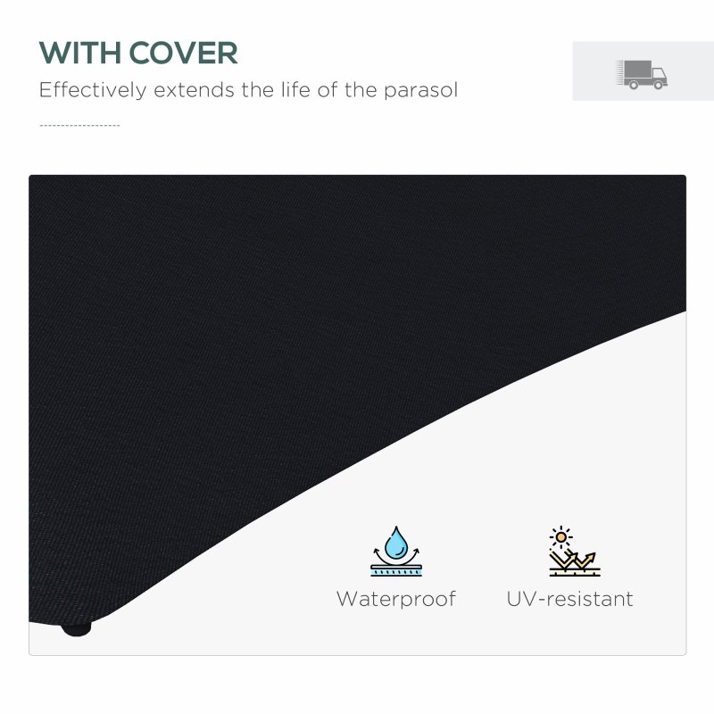 Outsunny 3(m) Cantilever Parasol with Solar LED and Easy Lever, Garden Parasol Umbrella with Cross Base and Waterproof Cover, Outdoor Sun Shades, Black