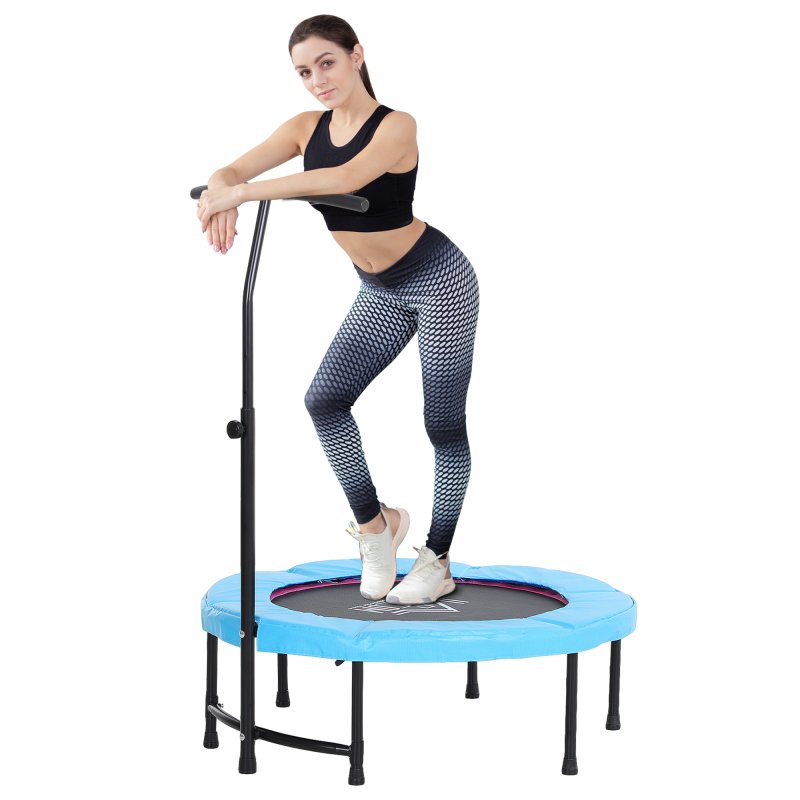 HOMCOM 40" Fitness Trampoline with Adjustable Handle, Rebounder Trampoline, Mini Jumper for Indoor Exercise Workout, Blue