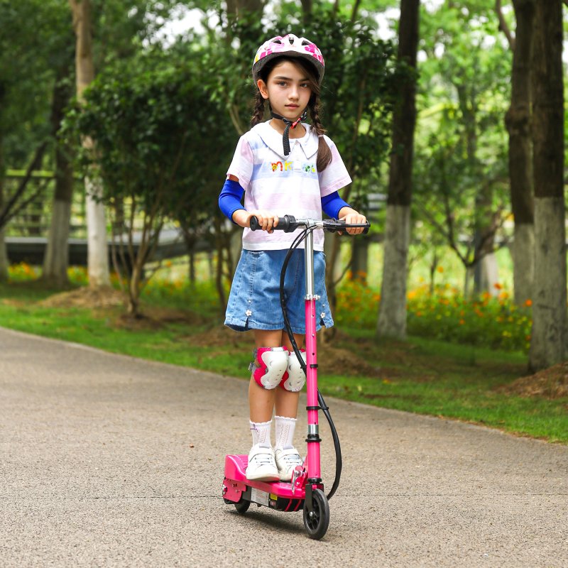 HOMCOM Electric Scooter for Kids, 120W Foldable E Scooter for Age 7-14 with Adjustable Height, Rear Brakes, Up to 12 KM/H, Maximum Range 10 KM, Pink