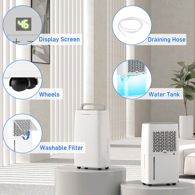 HOMCOM 16L/Day Dehumidifier for Home, Activated Carbon Air Filter, Portable Compressor Dehumidifier with 5.5L Water Tank, 24H Timer, Laundry Drying, Continuous Drainage, Humidity Light, White
