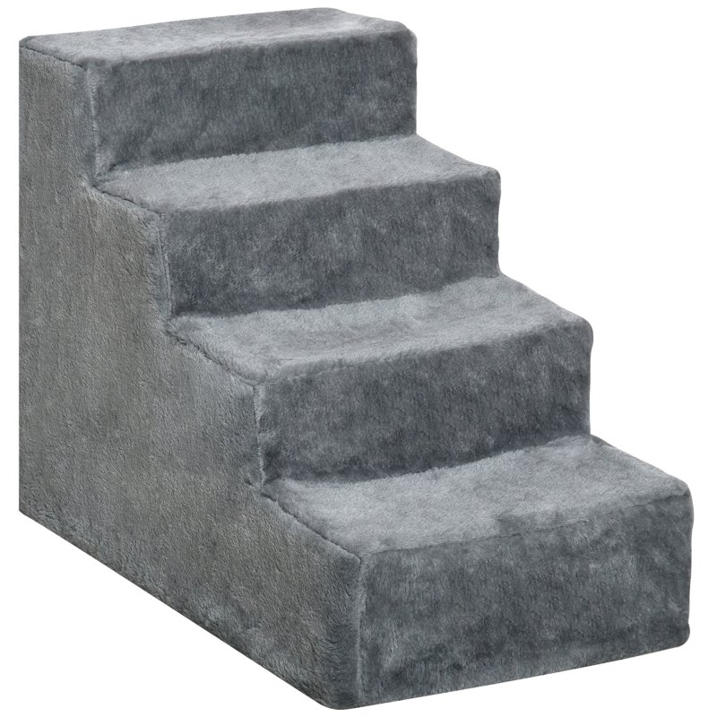PawHut Dog Steps for Sofa, 4 Steps Dog Stairs, Pet Stairs, with Washable Plush Cover, for Small Breeds, Cats - Light Grey
