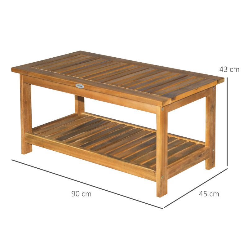 Outsunny Wooden Garden Coffee Table, Outdoor Side Table with Bottom Storage Shelf for Patio, Deck, Lawn, Garden, 90 x 45 x 43 cm, Teak