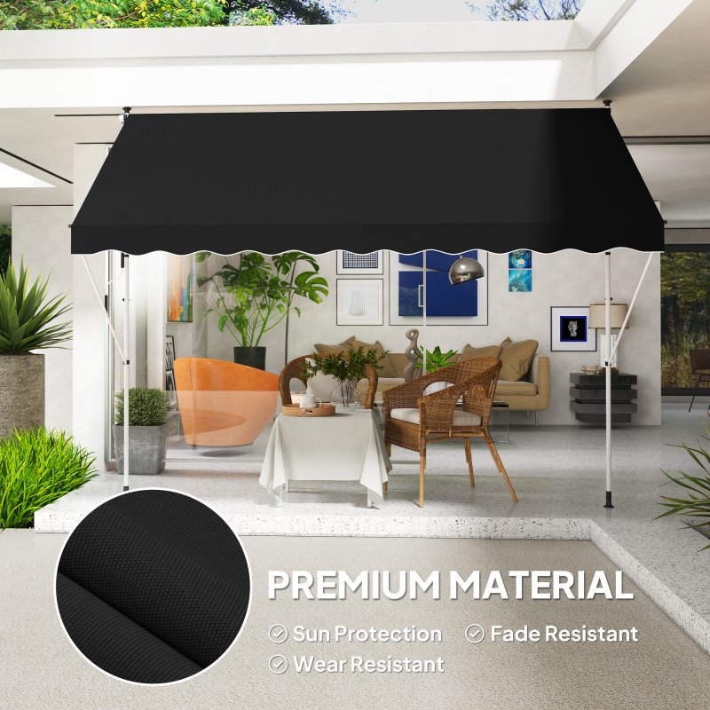 Outsunny Balcony 3 x 1.5m Manual Adjustable Awning, DIY Patio Clamp Awning Canopy, Retractable Shade Shelter Easy to Move for Balcony, Black