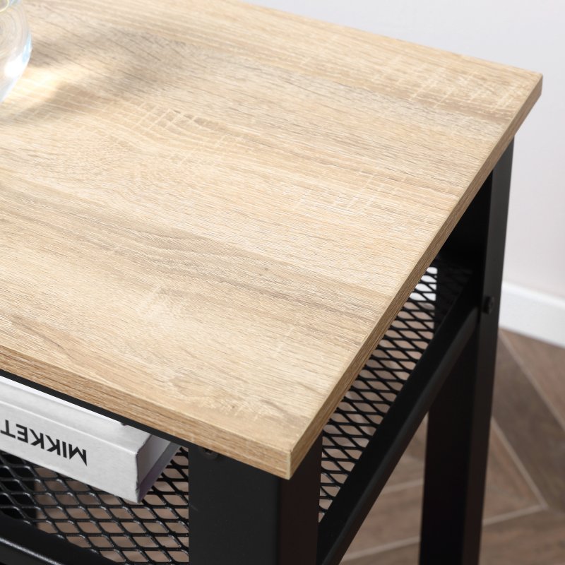 HOMCOM Tall Side Table with 3 Layer 2 Shelves Storage Display Industrial-Style Metal Frame Bedside End Table Nightstand for Living Room Bedroom Lounge