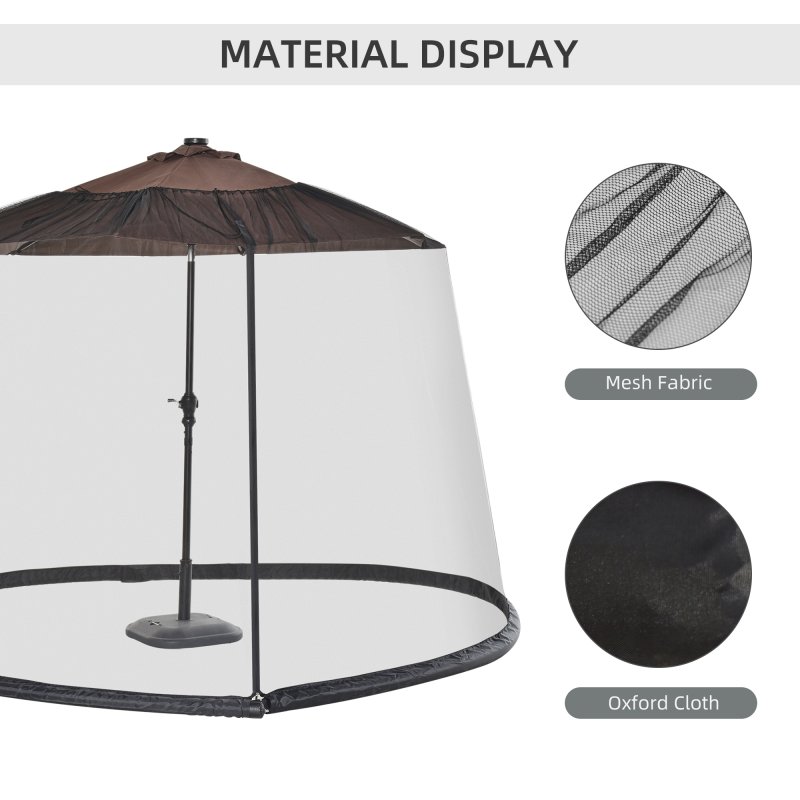 Outsunny Outdoor Garden Umbrella Table Screen, 2.3 m Parasol Bug Mosquito Net Cover with Zipped Door, Patio Mosquito Netting Cover with Water Fillable Tube at Base, Black