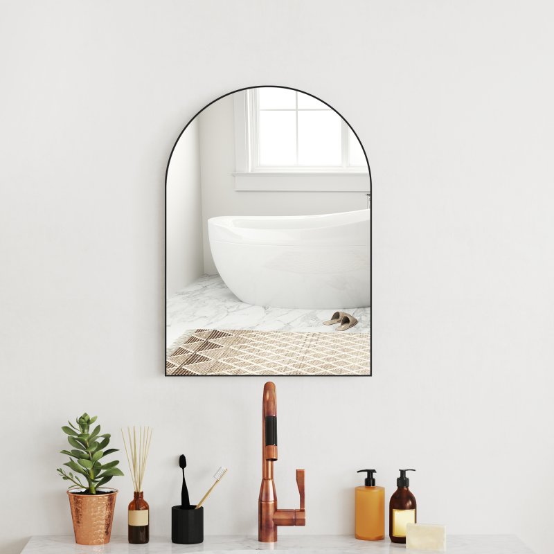 HOMCOM Arch Bathroom Mirror, 50 x 70cm Steel Framed Wall Mirror, Decorative Mirror for Bedroom, Living Room, Entryway