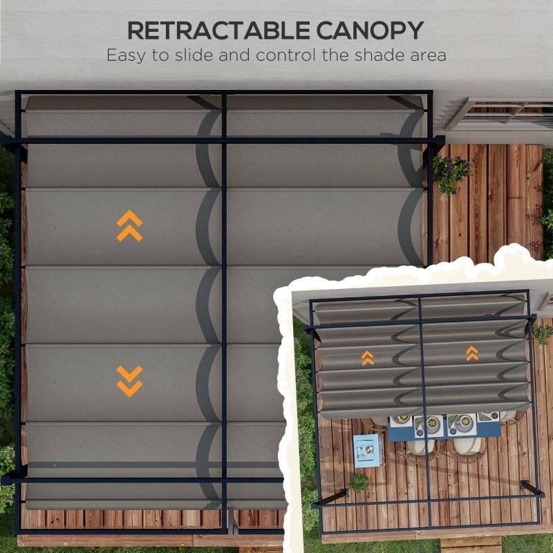 Outsunny 3 x 3(m) Pergola with Retractable Roof Canopy, Aluminium Frame Garden Gazebo Outdoor Sun Shade Shelter for Grill, Patio, Deck, Dark Grey