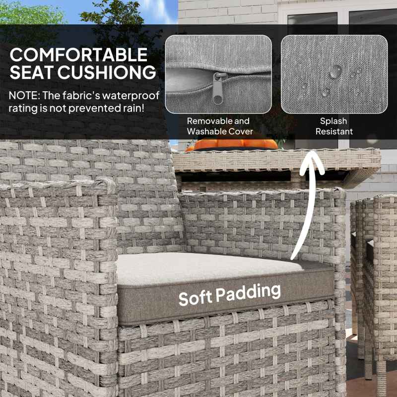 Outsunny Rattan Garden Furniture Set, 6 Seater Outdoor Dining Table and Chairs with Cushions, 150 x 90cm Rectangular Tempered Glass Table, 6 Armchairs, for Terrace, Conservatory, Balcony, Mixed-Grey