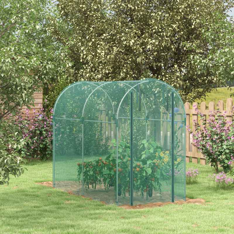 Outsunny Fruit Cage Bird Netting, Heavy Duty Fruit and Vegetable Protection Tent with Zipped Door, Anti Bird, Insects, Small Animals, 1.2 x 2.4 x 1.9m, Green