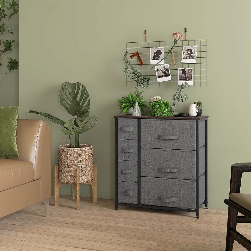HOMCOM Chest of Drawers with 7 Drawers, Fabric Drawers with Large Storage Space, Drawers Dresser with Metal Frame, Adjustable Feet for Bedroom Living Room