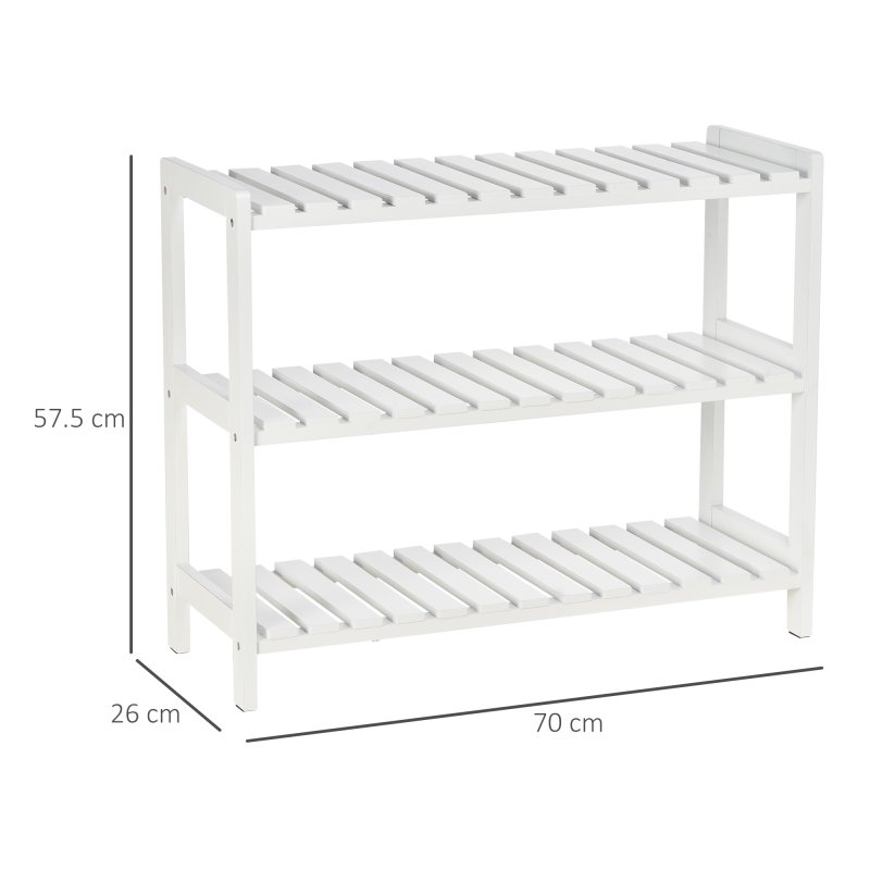 HOMCOM 3-Tier Shoe Rack Wood Frame Slatted Shelves Spacious Open Hygienic Storage Home Hallway Furniture Family Guests 70L x 26W x 57.5H cm