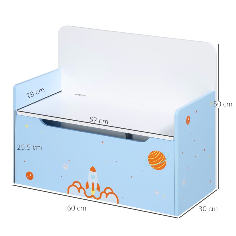 ZONEKIZ 2 in 1 Wooden Toy Box, Kids Storage Bench, Toy Chest with Safety Rod - Blue