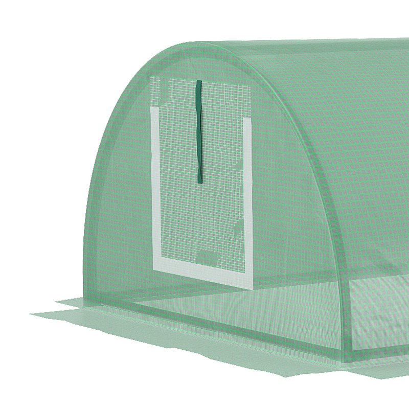 Outsunny PE Mini Greenhouse, 3 M Portable Tunnel Green House with 5 Mesh Windows, Green Grow House Steel Frame for Indoor and Outdoor, Green