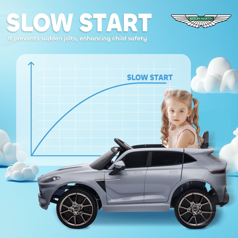 AIYAPLAY Aston Martin DBX Licensed 12V Kids Ride on Car, Kids Electric Car with Remote Control, 4 Suspension Wheels, LED Lights, Music, Horn, Slow Start, for Ages 3-6 Years, Grey