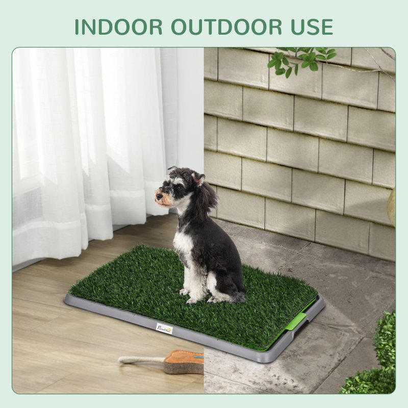 PawHut Dog Toilet, Artificial Grass for Dogs with Tray for Potty Training Indoor Outdoor Use, Puppy Dog Grass Pad Easy to Clean, 2 Packs, 67 x 41cm, Green