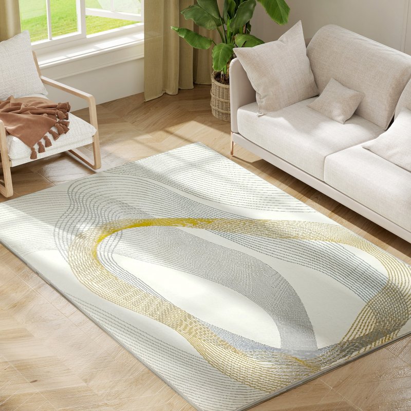 HOMCOM Modern Area Rug, Machine Washable Rug, Allergy-Friendly Floor Carpet for Living Room, Bedroom, Dining Room, Home Office, 170 x 120 cm, Cream White