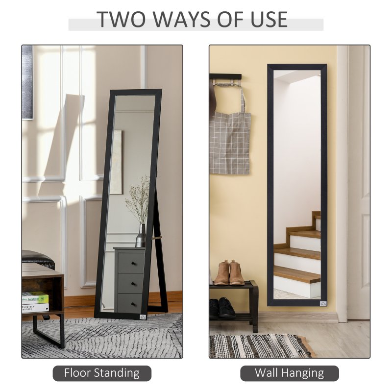 HOMCOM Full Length Mirror, Floor Standing or Wall-Mounted Long Mirror, Rectangular Full Body Mirror for Bedroom, Living Room, Black