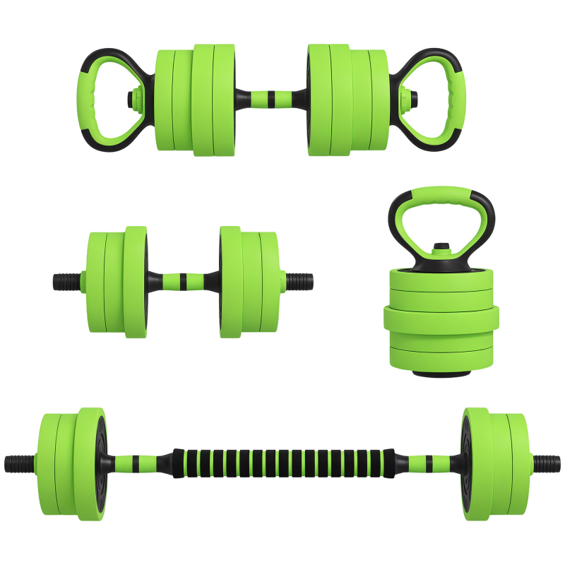 SPORTNOW 4-in-1 Adjustable Weight Dumbbells Set, Used as Barbell, Kettlebell, Push up Stand, Free Weights Set for Men and Women Home Gym Training, 40KG, Green