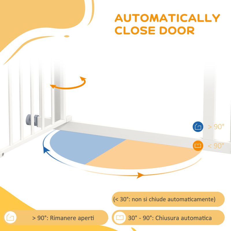 PawHut Dog Stair Gate, Pressure Fit Dog Safety Gate with Automatic Closing System, Double Locking, for Stairs, Doors, Hallways, House, 74-80cm Width, White