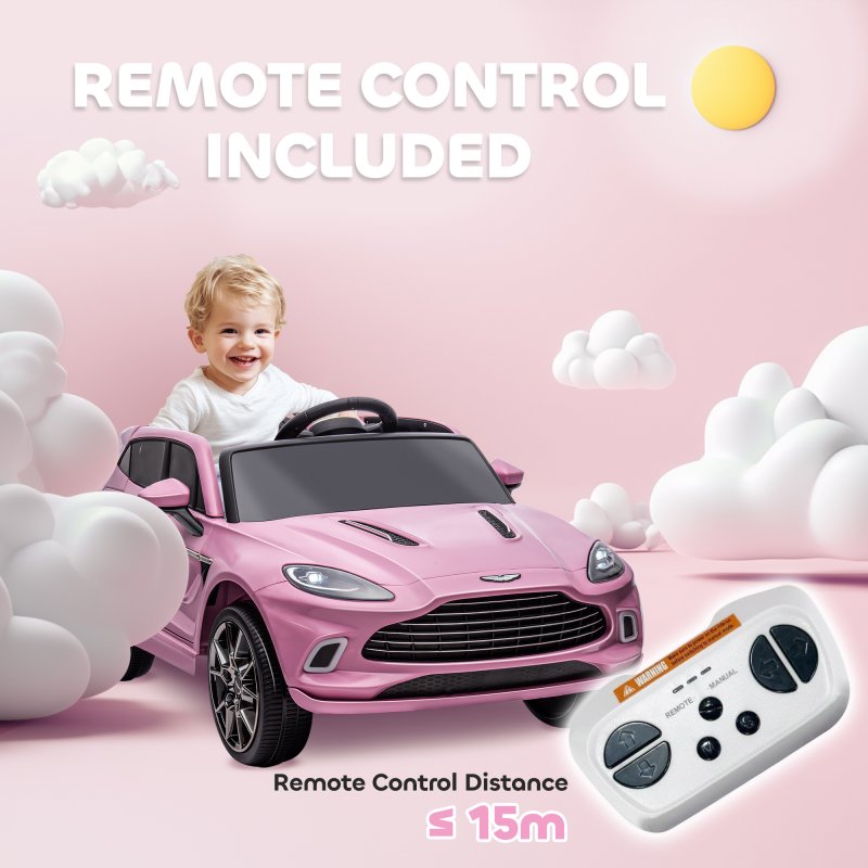 AIYAPLAY Aston Martin DBX Licensed 12V Kids Ride on Car, Kids Electric Car with Remote Control, 4 Suspension Wheels, LED Lights, Music, Horn, Slow Start, for Ages 3-6 Years, Pink