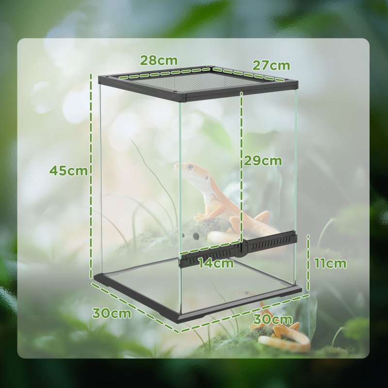 PawHut Glass Reptile Terrarium, 40L Vivarium for Lizards, Frogs, Snakes, Turtles, Tortoises, with Ventilation, 30 x 30 x 45cm