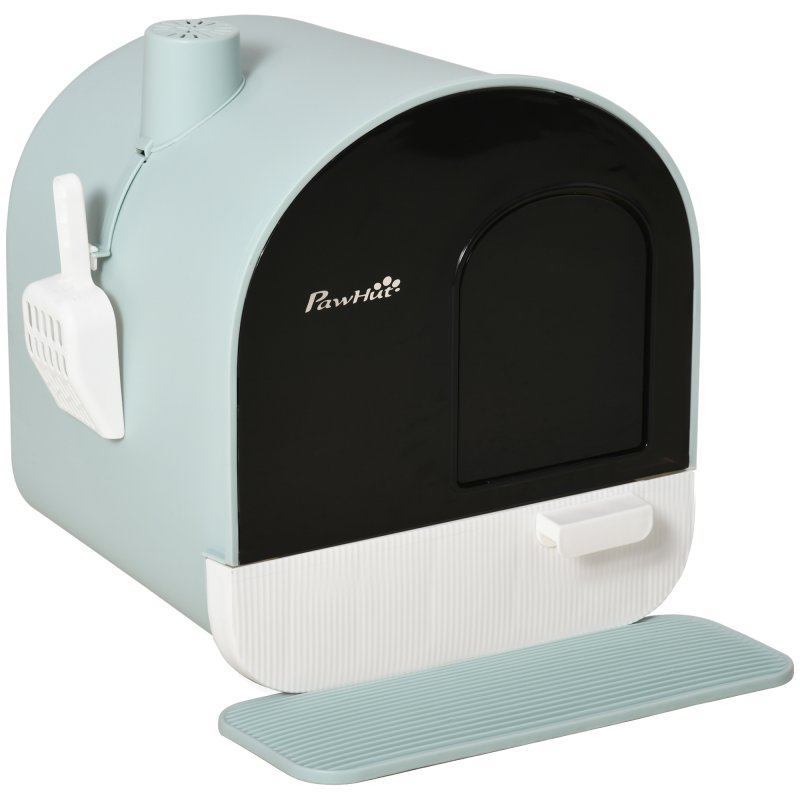 PawHut Cat Litter Box Kitten Litter Tray w/ Hood, Scoop, Filter, Flap Door, 43 x 44 x 47cm - Green