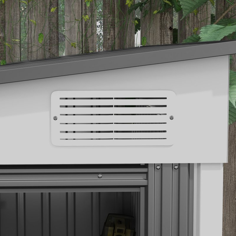 Outsunny 7 x 5FT Galvanised Metal Garden Shed with Foundation, Lean to Shed, Tool Storage House with Sliding Doors, 2 Vents, Adjustable Shelves and Hooks, White