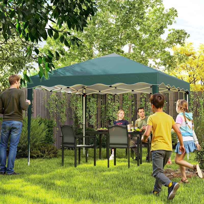 Outsunny 3x3(m) Pop Up Gazebo, Foldable Party Tent with Wave Edge and Carry Bag, Height Adjustable Festival Camping Canopy for Garden Outdoor, Green