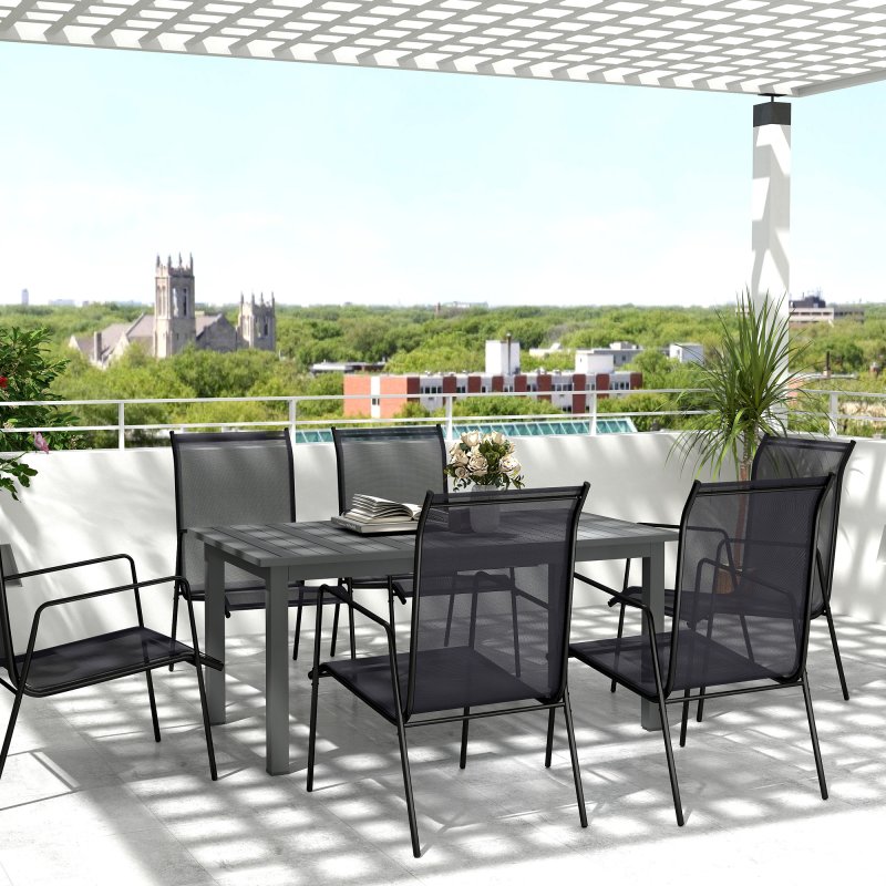 Outsunny Extending Garden Table, Full Aluminium Outdoor Dining Table with Slatted Top, for Patio, Balcony, 160/220 x 90 x 73 cm, Grey