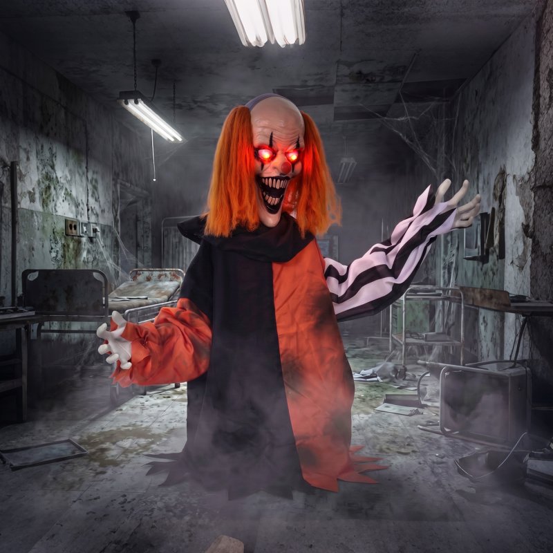 HOMCOM 85cm Animated Halloween Face Changing Clown Animatronic, Half Body Joker with Cackling Laughs and Sound, Glowing Eyes, Sound/Touch Activated, Holiday Decor for Indoor, Covered Outdoor