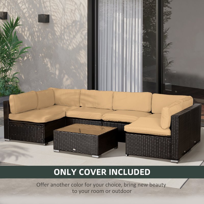 Outsunny Replacement Cushion Covers for Garden Sofa Set, Garden Rattan Sofa Cushion Polyester Cover Replacement Outdoor - No Cushion Included, Beige