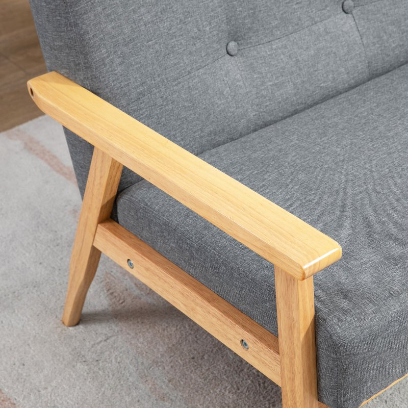 HOMCOM 2 Seater Sofa Modern Linen Fabric Upholstery Tufted Couch with Rubberwood Legs for Living Room and Kitchen