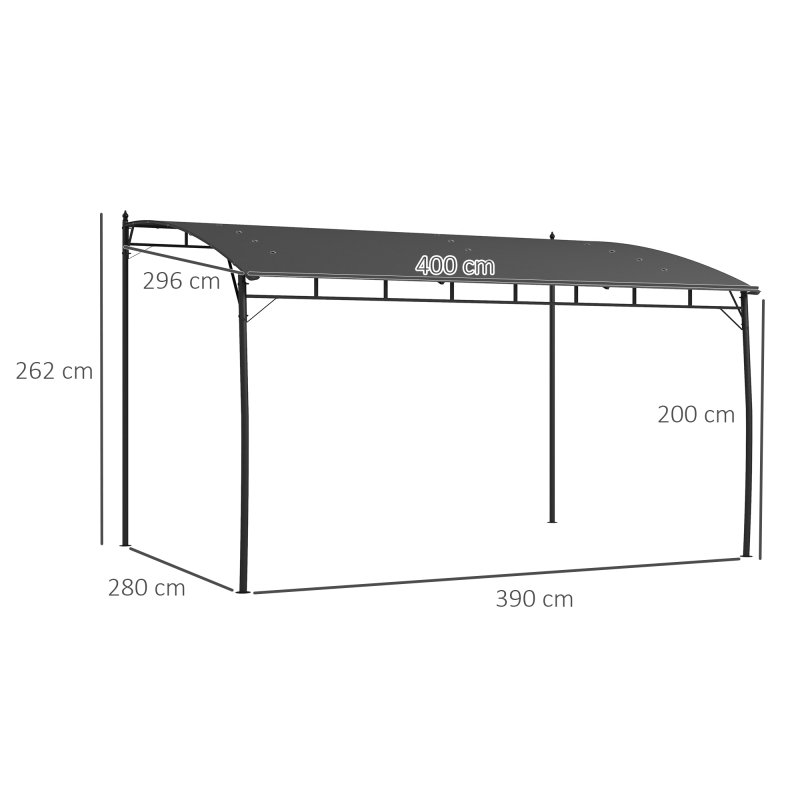 Outsunny 3 x 4m Pergola, Lean to Garden Gazebo with UV-Resistant Canopy and Metal Frame, Outdoor Sun Shade Shelter for Porch, Patio, Deck, Grey