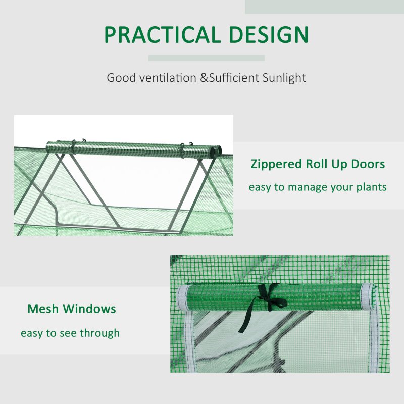 Outsunny 180 x 140 x 80cm Portable Mini Greenhouse, Garden Small Green House with Zipped Windows and Door, Tunnel Planting Shed, Outdoor Flower Planter Warm House, Dark Green