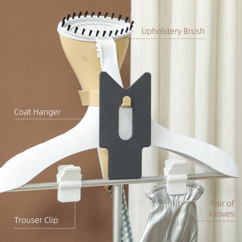 HOMCOM Clothes Steamer, Upright Garment Steamer Wrinkle Remover with Large 1.8L Water Tank, Adjustable Height, for Home Clothing, Curtains, Wedding Dresses, Silk, Sofa, Gold Tone