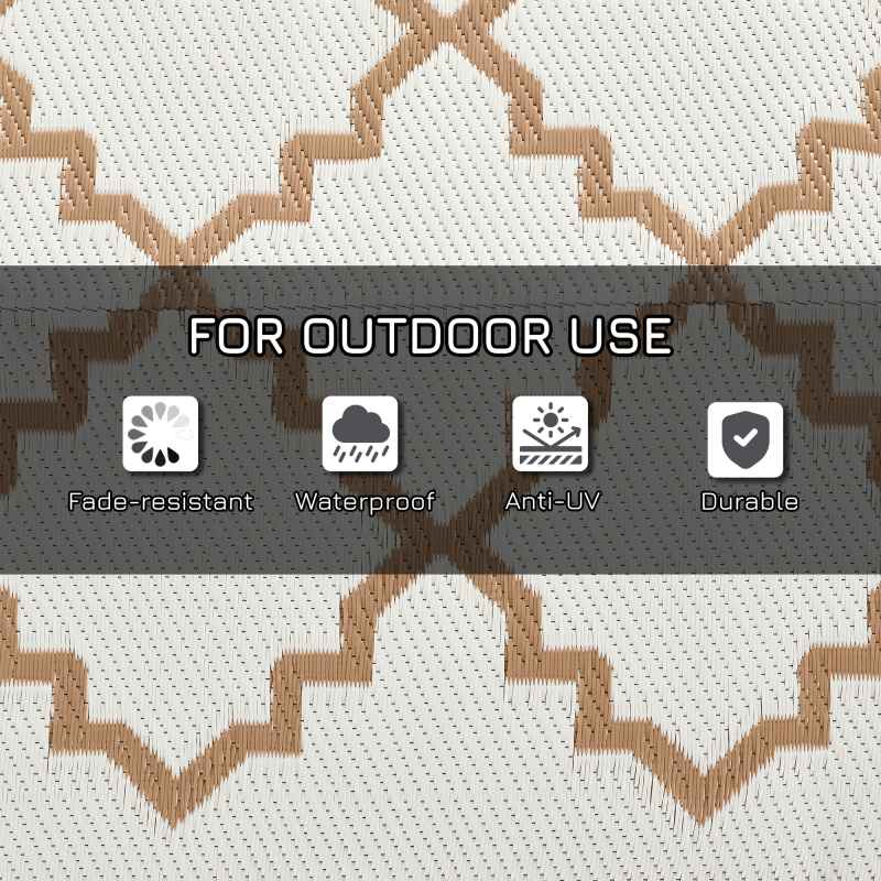 Outsunny Reversible Outdoor Rug with Carry Bag, Waterproof Plastic Straw Mat for Garden, Deck, RV, Picnic, Beach, Camping, 182 x 274cm, Brown and Cream