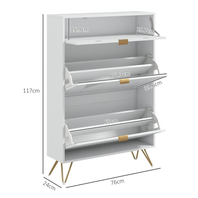 HOMCOM Narrow Shoe Cabinet, Slim Shoe Storage Cabinet with Adjustable Shelves for 12 Pairs of Shoes, White