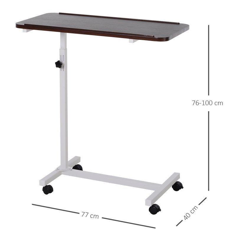 HOMCOM Height Adjustable Over Bed Table with Wheels, C Shaped Laptop Desk, Portable Hospital Bed Table for Living Room, Bedroom