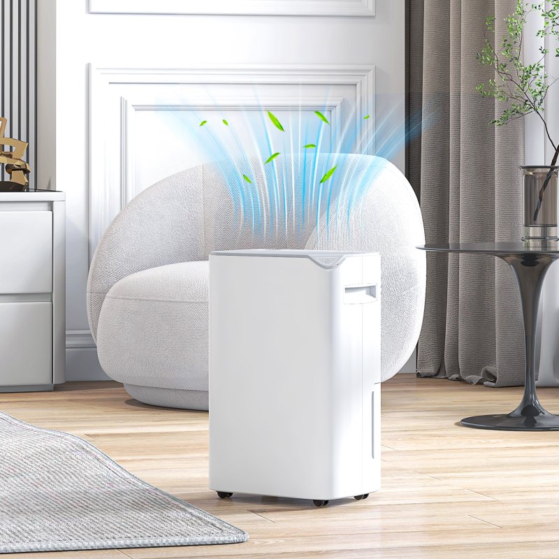 HOMCOM 20L/Day Dehumidifier with Continuous Drainage, 2.5L Water Tank, 24H Timer, Digital Humidity Display, Dehumidifier for Home Damp, Bedroom, Condensation, Mould, Laundry Drying
