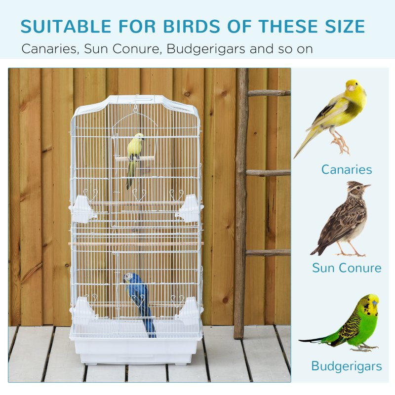 PawHut Bird Cage with Perches, Food Bowls, Swing, Parrot Cage for Budgie, Parakeet, Small Bird, 46.5 x 35.5 x 92cm, White