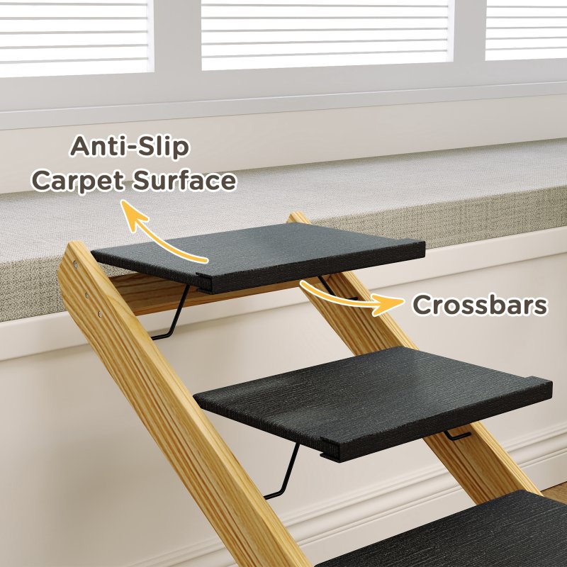 PawHut Dog Steps Dog Ramp, 4-Step Adjustable Height Pet Stairs for Large Sized Dogs, Foldable Dog Stairs for Bed Sofa, with Non-slip Surface