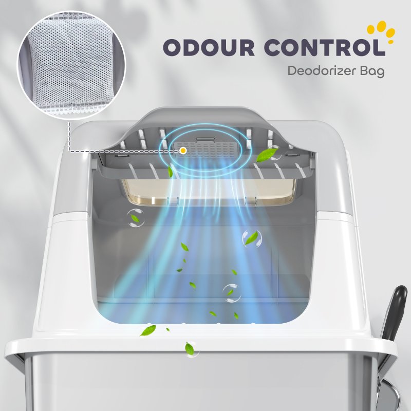 PawHut Stainless Steel Litter Box with Lid, Extra Large Hooded Cat Litter Tray for Big Cats with Front-Entry and Top-Exit, Metal Scoop, Deodorizer Bag, Non-Sticky, Odour Control and Easy Clean