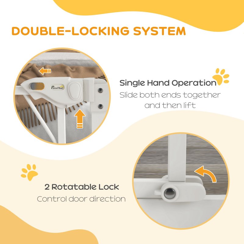 PawHut Pressure Fit Safety Gate for Doorways and Staircases, Dog Gate with Auto Closing Door, Pet Barrier for Hallways with Double Locking, Openings 74-100cm - White