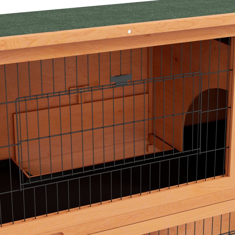 PawHut Rabbit Hutch Guinea Pig Hutch Wooden with No-Leak Tray, Asphalt Roof, Antiseptic Wood Outdoor for 1-2 Rabbits 120 x 50 x 92cm - Orange