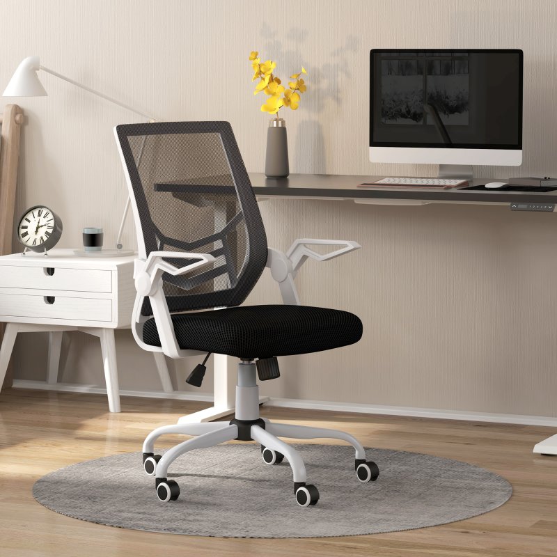 Vinsetto Office Chair, Ergonomic Desk Chair, Executive Computer Chair with 90° Flip-up Armrest and Lumbar Support, Adjustable Height for Home/Office, Black
