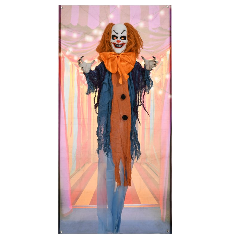 HOMCOM 168 cm Life Size Halloween Animated Standing Circus Clown with Red Light Up Eyes, Sound Activated Moving Arms & Body, Scary Clown Halloween Decorations, Battery Operated, Indoor Party Props
